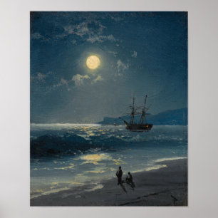 Aivazovsky - Segelschiff auf ruhiger See bei Mondl Poster