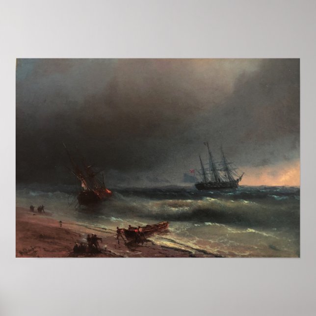 Aivazovsky - Sturm vom Strand Poster (Vorne)