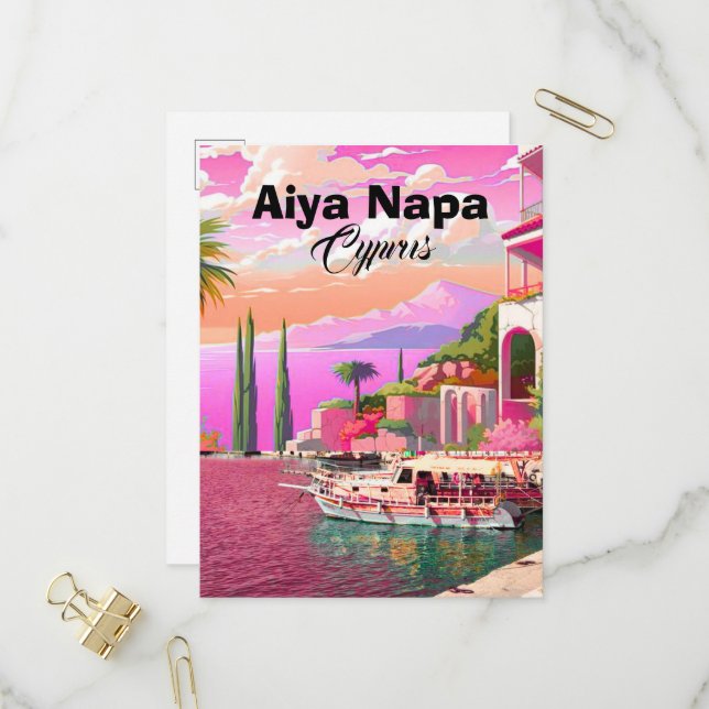 Aiya Napa Reise Postkarten Kunst, Zypern Reise Kun (Vorderseite/Rückseite Beispiel)