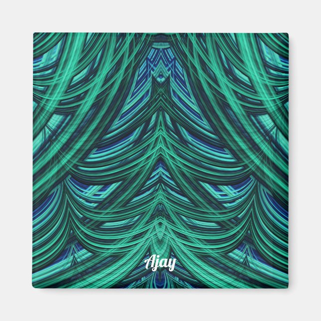 ~ AJAY ~ GORGEOUS! ~ 3D-Fraktal, blaues Grün Magnet (Vorne)