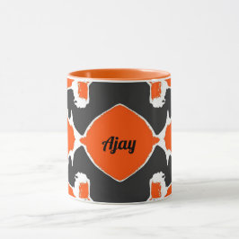 AJAY ~ Zany 3D Fraktal ~ Schwarz-weiß Orange Tasse