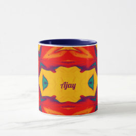 AJAY ~ Zany Pattern ~ Red Blue Yellow and Orange Tasse