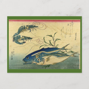 Aji & Ebi - Hiroshige farbenfroher japanischer Fis Postkarte