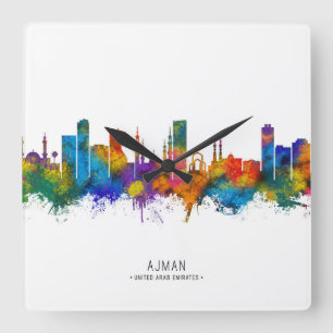 Ajman UAE Skyline Quadratische Wanduhr