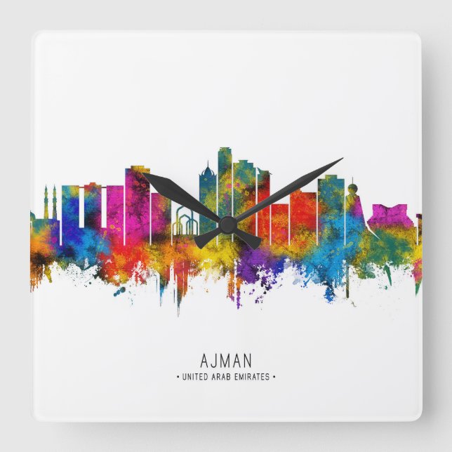 Ajman VAE Skyline Quadratische Wanduhr (Vorderseite)