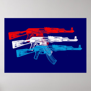 AK 47, rot, weiß und blau Poster