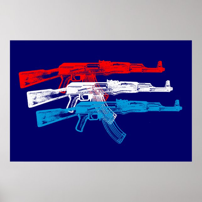 AK 47, rot, weiß und blau Poster (Vorne)