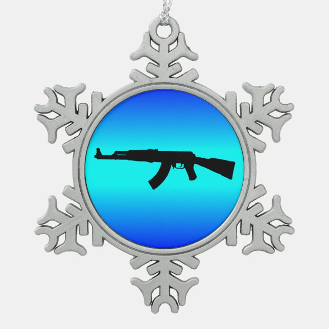 AK-47Silhouette Schneeflocken Zinn-Ornament (Vorderseite)