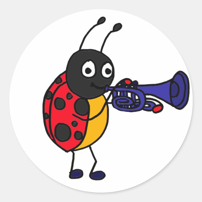 AK-Ladybug Playing Trumpet Cartoon Runder Aufkleber (Vorderseite)