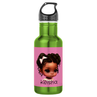 AKA - Braun Mädchen in Rosa und Grün Edelstahlflasche