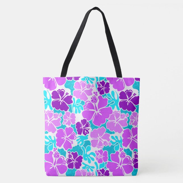 Akahai Hawaiian Hibiskus Tropical Floral Beach Bag (Vorderseite)