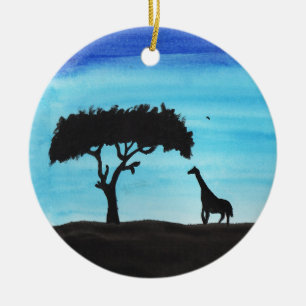 Akazie u. Giraffe Keramikornament
