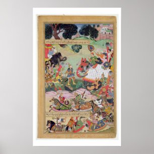 Akbar erhält die Trommeln und Standards erfasst f Poster
