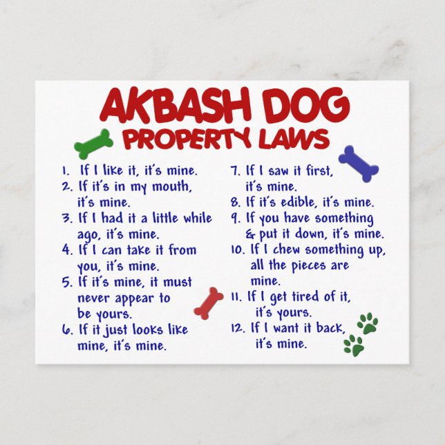 AKBASH DOG Property Laws 2 Postkarte (Vorderseite)