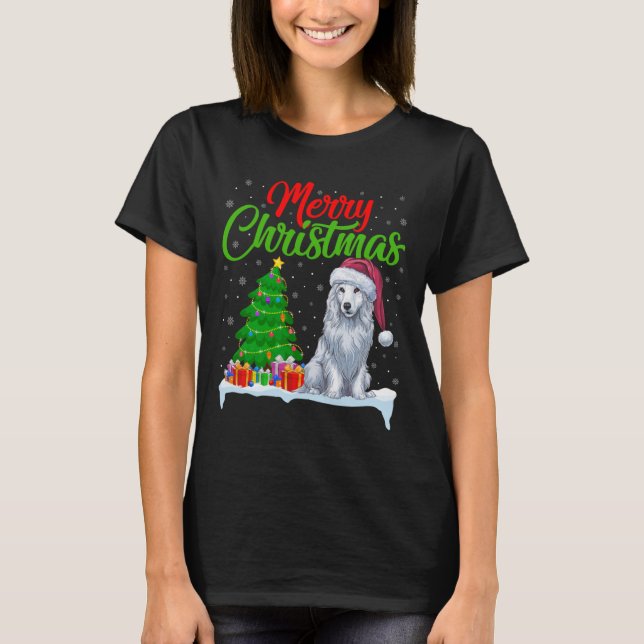 Akbash Hund Weihnachtsbaum Lichter Funny Xmas Akba T-Shirt (Vorderseite)