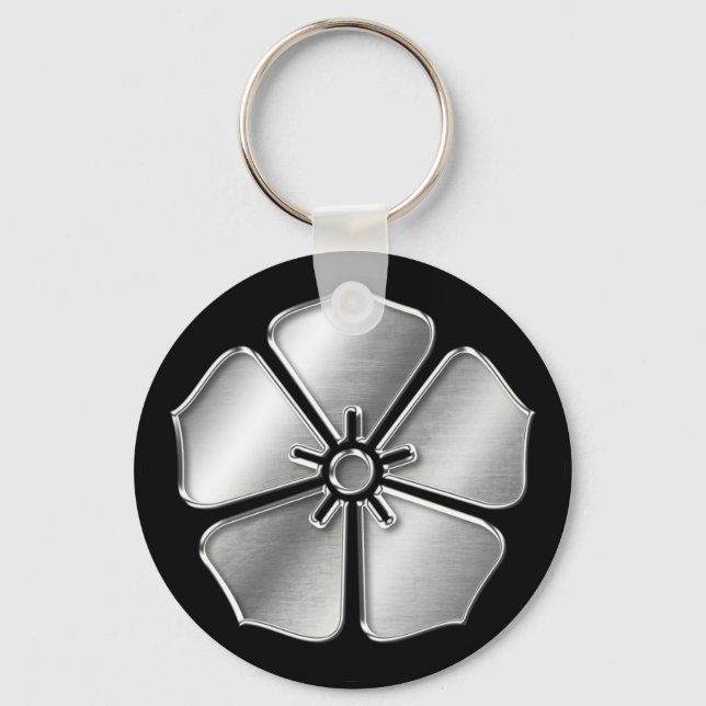 Akechi Clan Kamon Silver Chrome Schlüsselanhänger (Vorderseite)