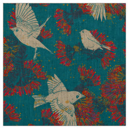 Akepa und Lehua Hawaiian Muster auf Linen Fabric Stoff