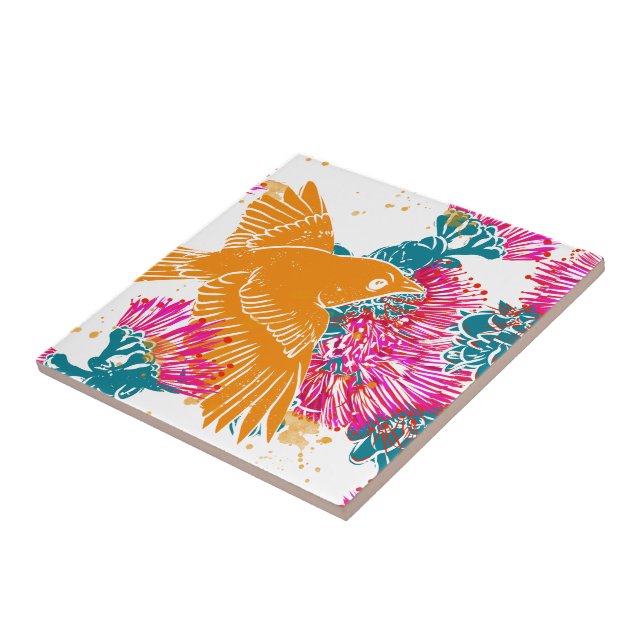 Akepa und Lehua Hawaiian Muster Dekoration Pillow Fliese (Seite)