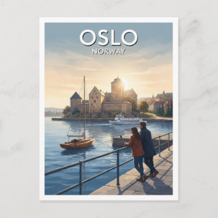 Akershus-Festung und Hafen von Pipervika Oslo Norw Postkarte
