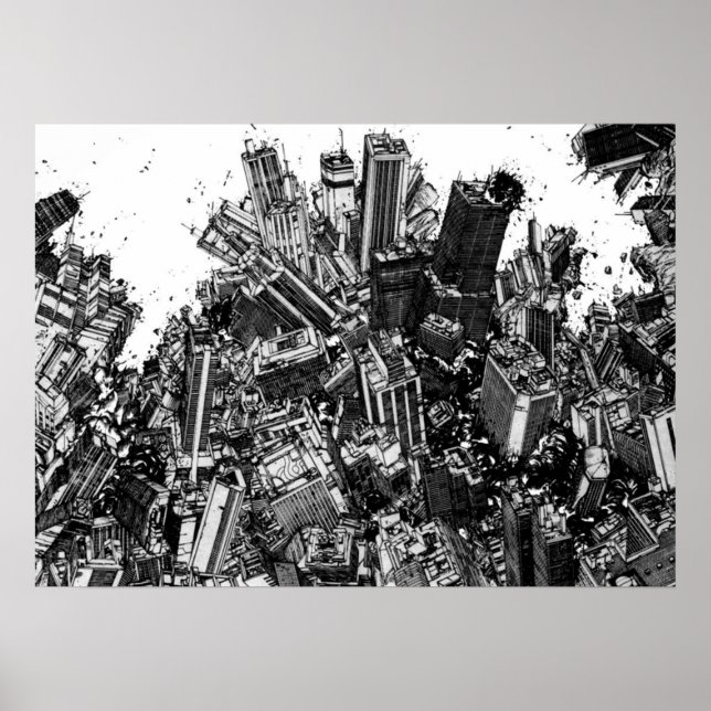 Akira Cyberpunk Stadt Explosion Manga Streifen Poster (Vorne)