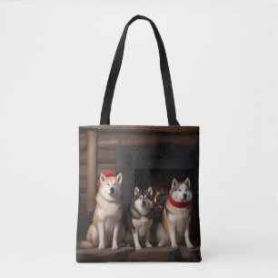 Akita am Kamin Weihnachten
