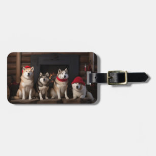 Akita am Kamin Weihnachten Gepäckanhänger