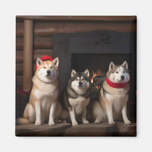 Akita am Kamin Weihnachten Magnet