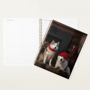 Akita am Kamin Weihnachten Planer