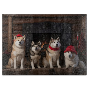 Akita am Kamin Weihnachten Schneidebrett