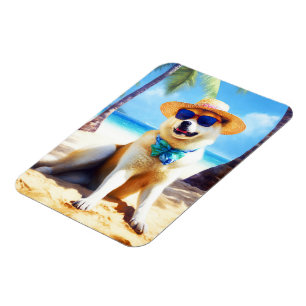 Akita am Strand, Sommergeschenk für Hunde Liebhabe Magnet