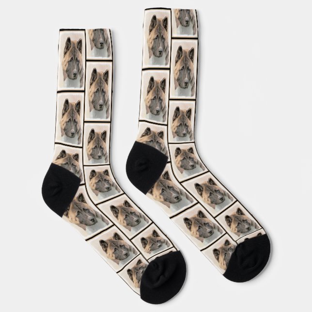 Akita American Japanese Inu Sable Painting Art Socken (Rechts)