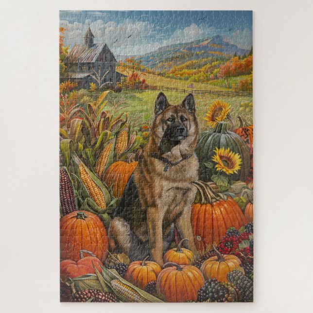 Akita Autumn Harvest Erntedank Dog Puzzle (Vertikal)