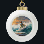 Akita Beach Surfgrafieren Keramik Kugel-Ornament<br><div class="desc">Tauchen Sie ein in die spielerische Welt des Kaninchen-Abenteuers mit diesem faszinierenden Bild. Ein gepflegter Hund geht zu den Wellen und reitet geschickt auf einem sonnengeküssten Strand. Das lebendige Kunstwerk vereint wunderbar das Wesentliche der Erregung am Strand, während der Hund furchtlos auf den Wellen reitet und den Geist von Spaß...</div>