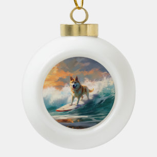 Akita Beach Surfgrafieren Keramik Kugel-Ornament