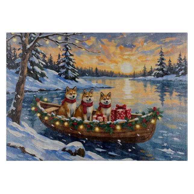 Akita Christmas Boat Holiday Schneidebrett (Vorderseite)