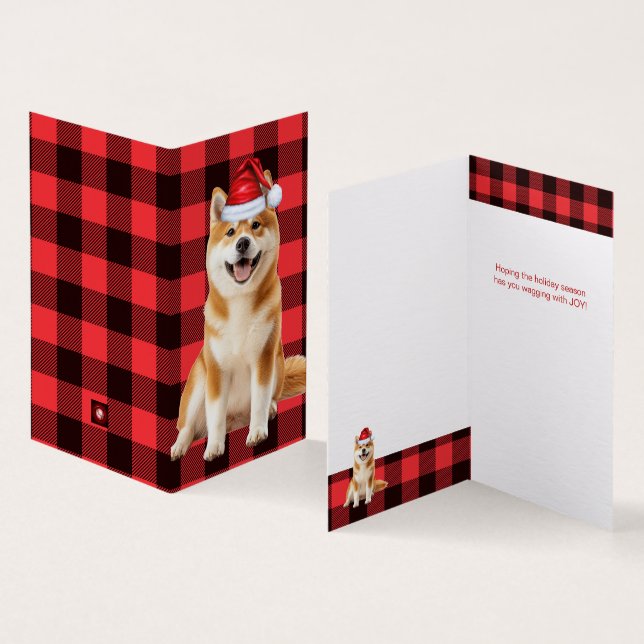 Akita Christmas Dog with Holiday Red Buffalo Plaid (Innenseite und Außenseite)