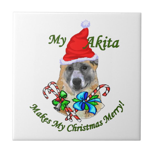 Akita Christmas Fliese (Vorderseite)