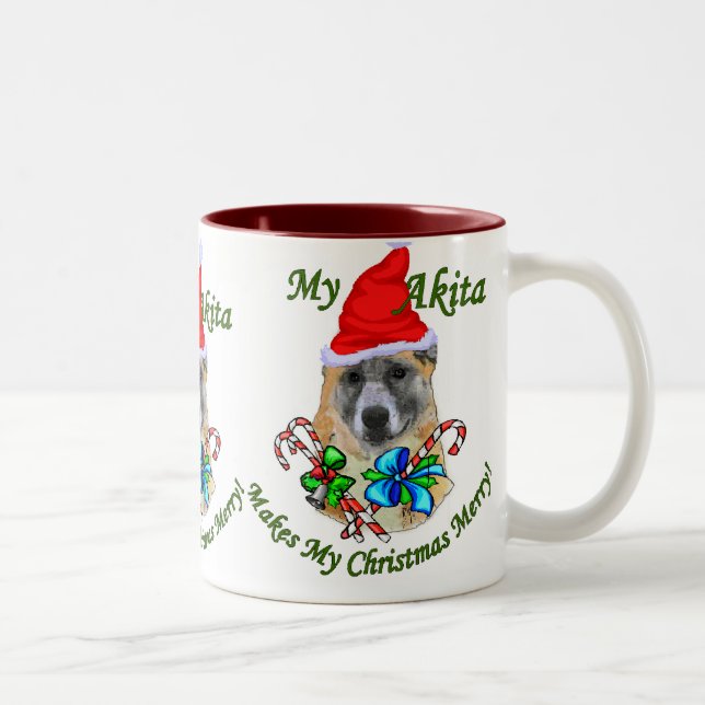 Akita Christmas Geschenke Zweifarbige Tasse (Rechts)