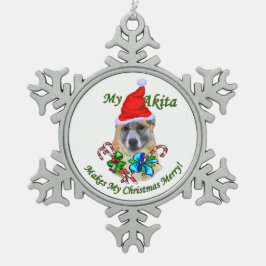 Akita Christmas Merry Schneeflocken Zinn-Ornament