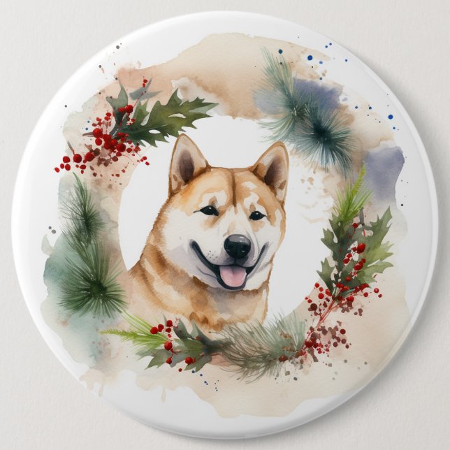 Akita Christmas Wreath Festivals Button (Vorderseite)