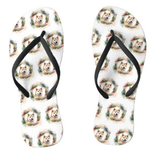 Akita Christmas Wreath Festivals Flip Flops