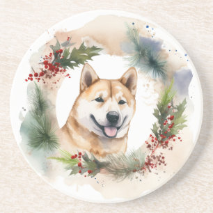 Akita Christmas Wreath Festivals Getränkeuntersetzer