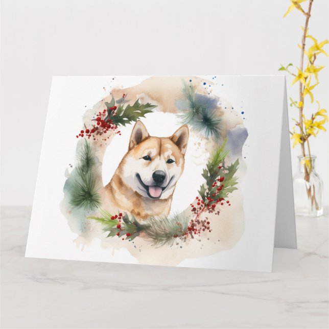Akita Christmas Wreath Festivals Karte (Gelbe Blume)
