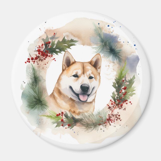 Akita Christmas Wreath Festivals Magnet (Vorne)