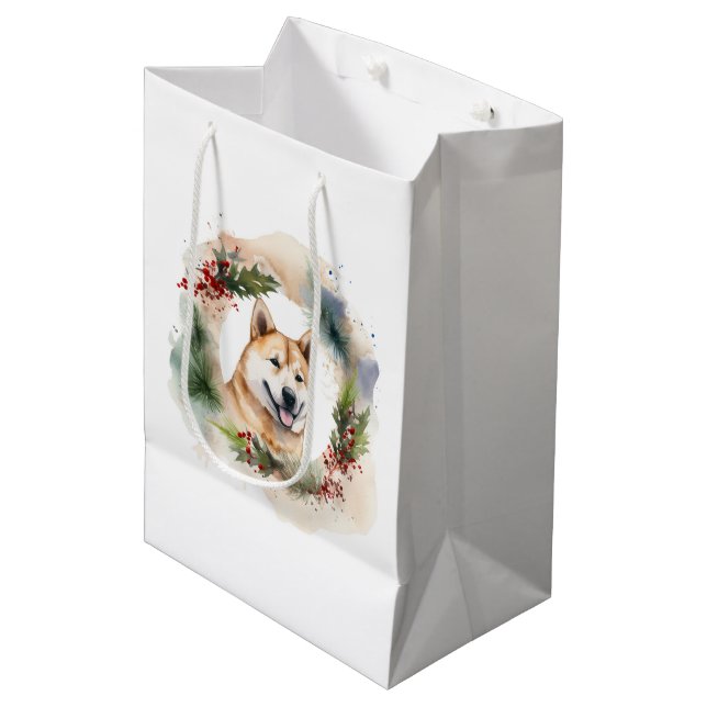 Akita Christmas Wreath Festivals Mittlere Geschenktüte (Vorderseite Schrägansicht)