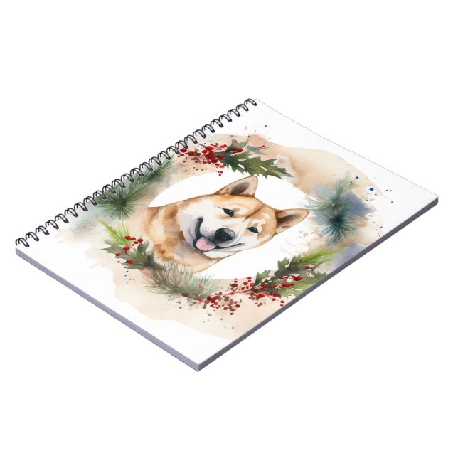 Akita Christmas Wreath Festivals Notizblock (Linke Seite)