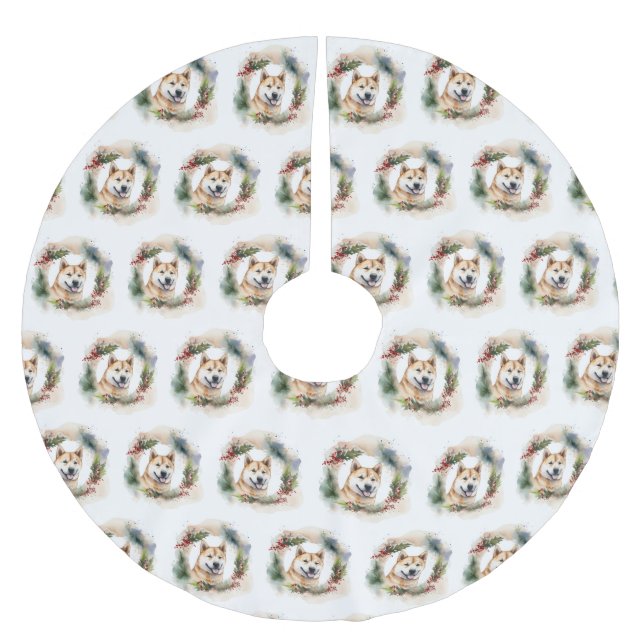 Akita Christmas Wreath Festivals Polyester Weihnachtsbaumdecke (Vorderseite)