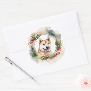 Akita Christmas Wreath Festivals Runder Aufkleber