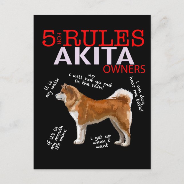 Akita Dog | 5 Regeln Akita Dog Eigentümer Einladungspostkarte (Vorderseite)