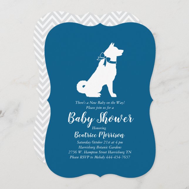 Akita Dog Baby Shower Boy Blue Einladung (Vorne/Hinten)